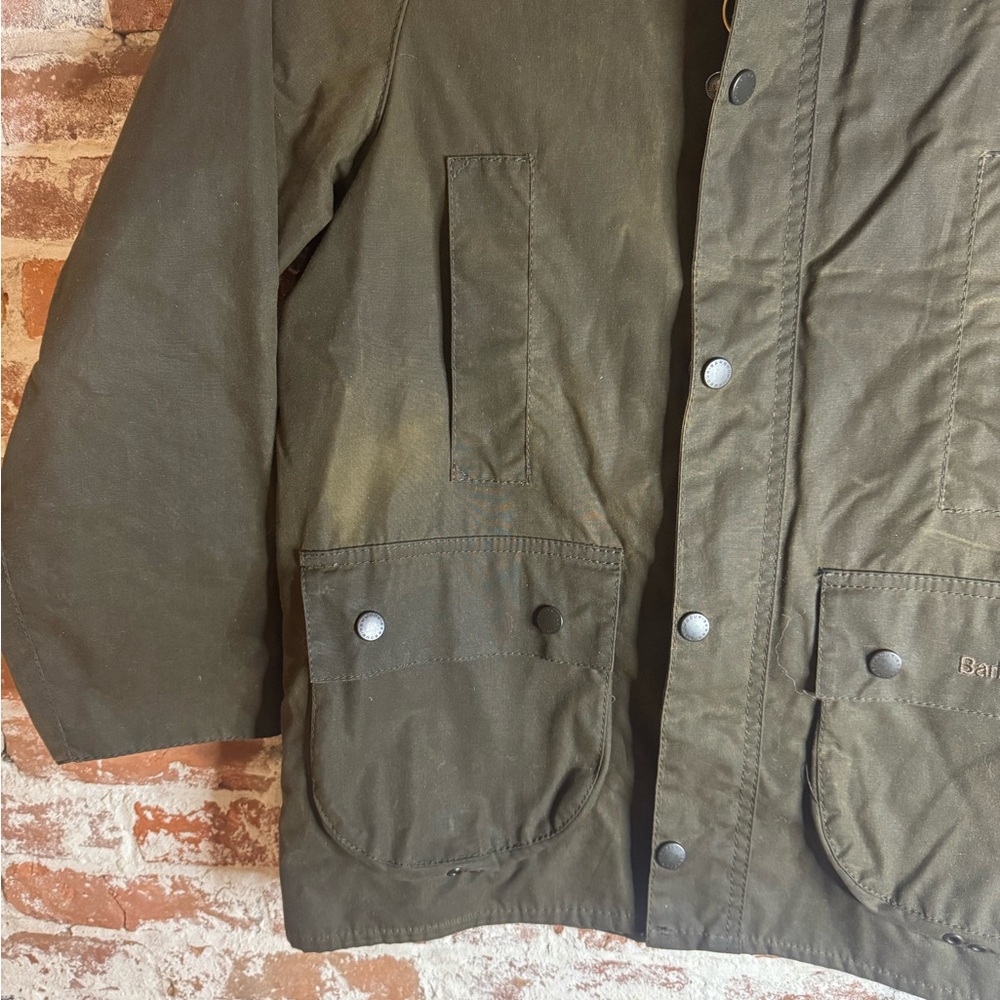Barbour Boys Beaufort Waxed Cotton Jacket Olive Green Size Large Excellent Condi - Picture 11 of 12